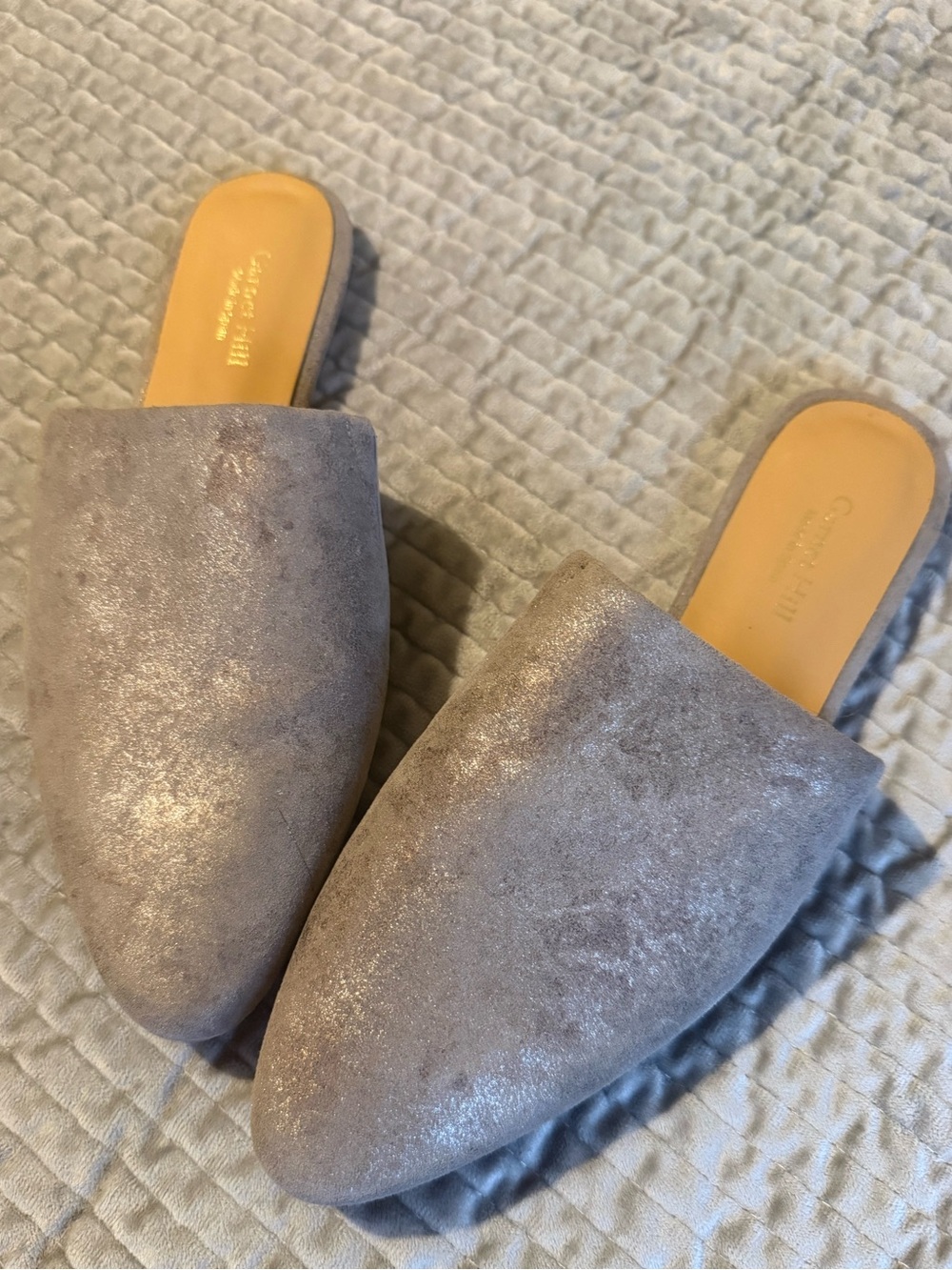 Garnet Hill Metallic Taupe Slip-On Mules